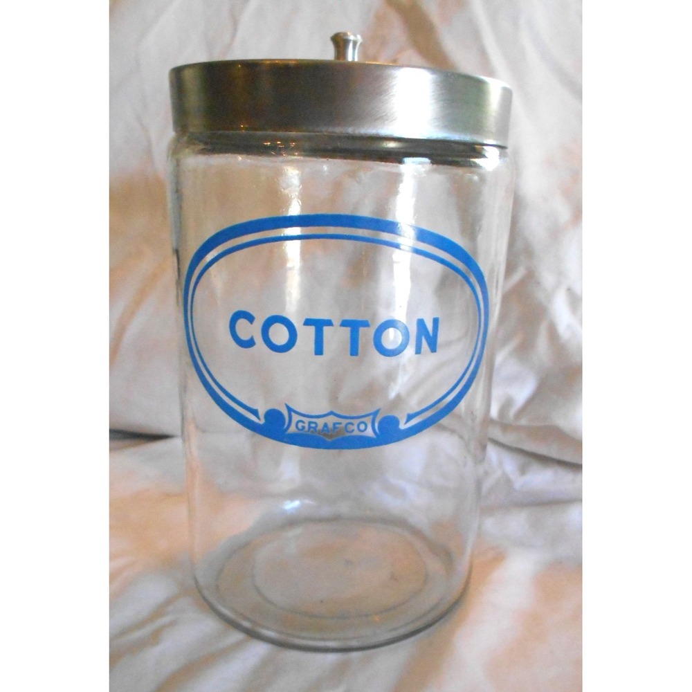 Vintage Grafco Medical Office Apothecary Jar w Lid Art Deco Cotton B Canister 8"